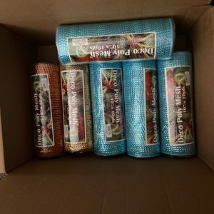 6 brand new poly deco mesh 10”x 10 yards 3 colors